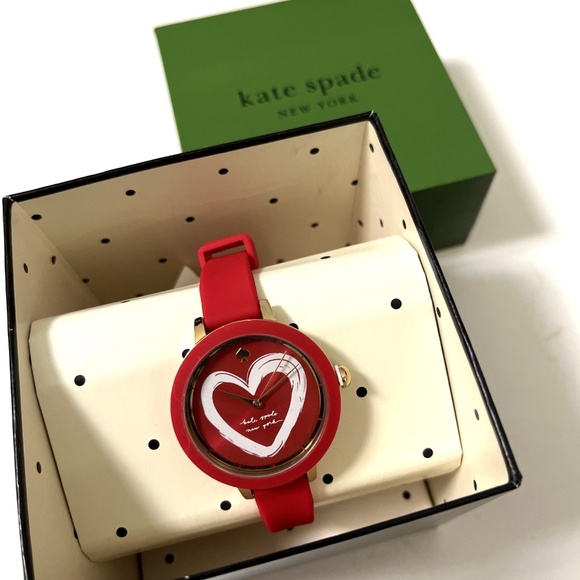 Kate Spade New York Park Row Heart Love Watch KSW1819 Red Silicone Gold 34mm NIB - Picture 4 of 9
